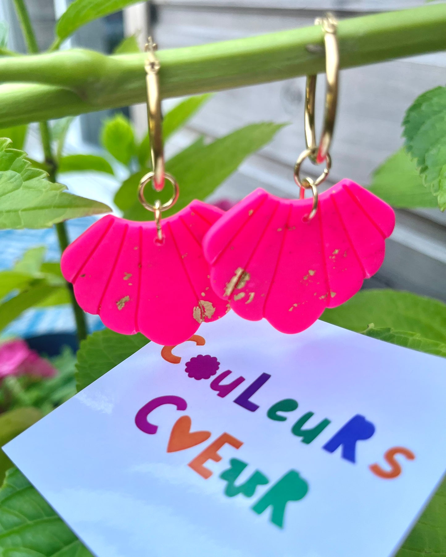 Boucles d'oreilles Ile de Ré, Rose Fluo/Or