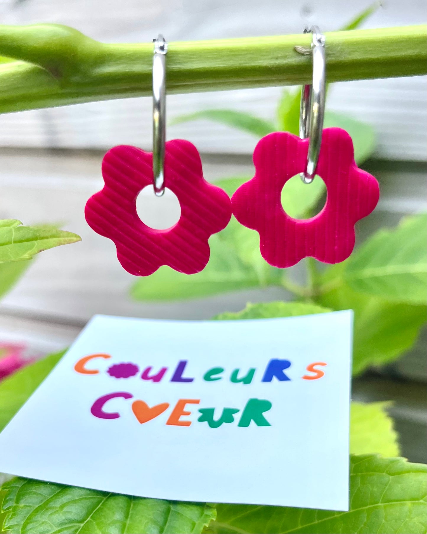 Boucles d'oreilles Margarita, Striées, Rose Fuchsia