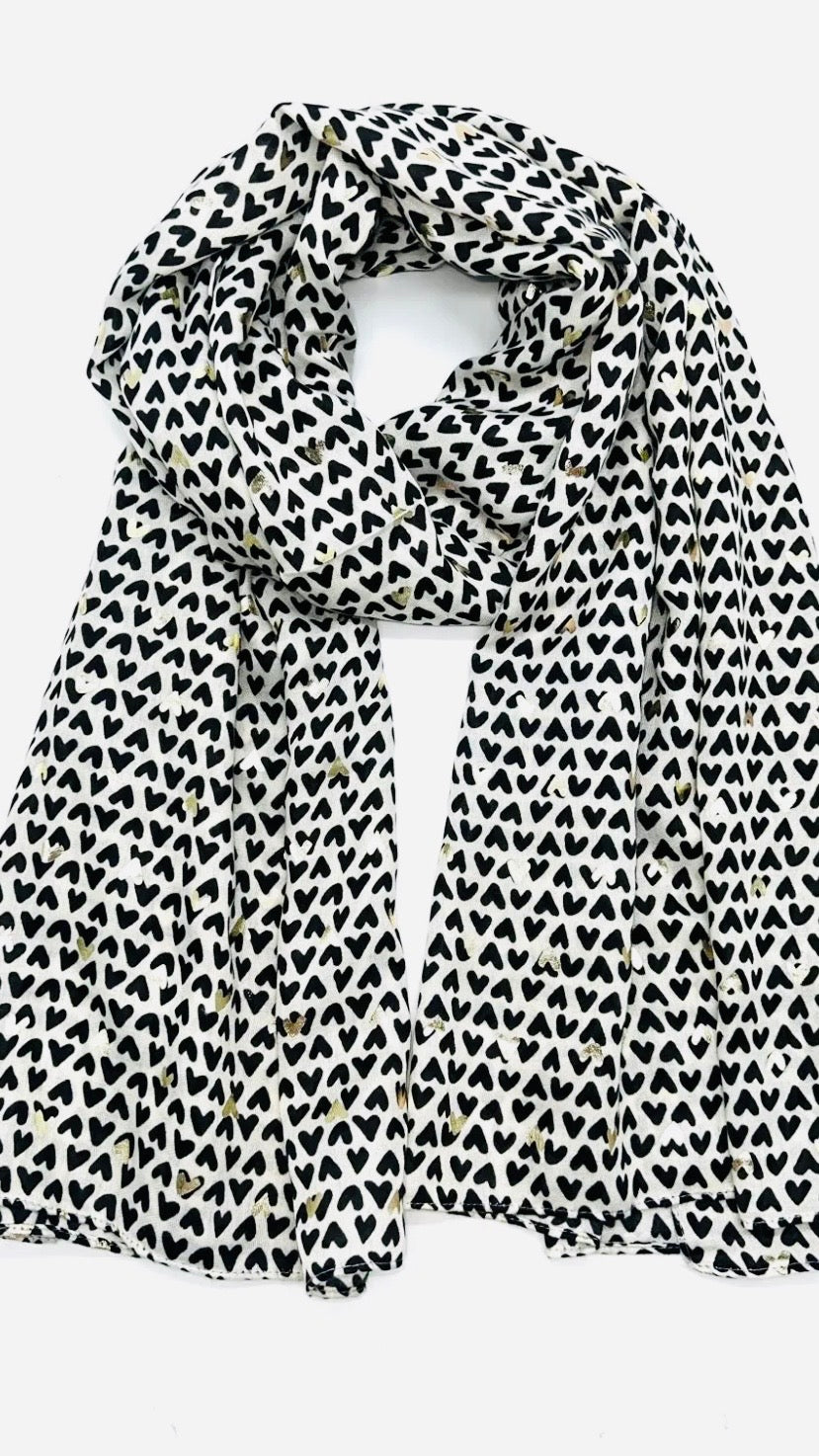Foulard écru Cœurs noirs et or