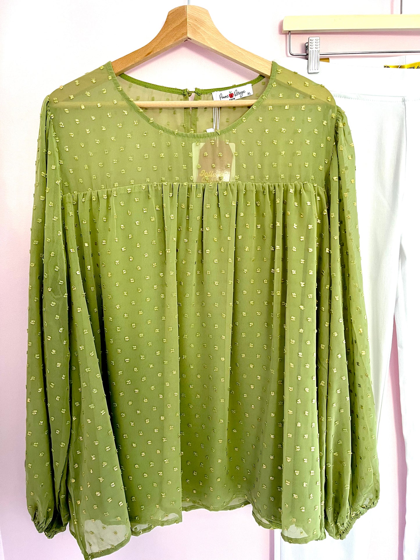 Blouse Plumetis Vert Tendre & Or
