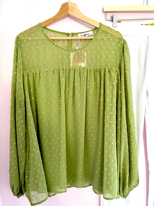 Blouse Plumetis Vert Tendre & Or