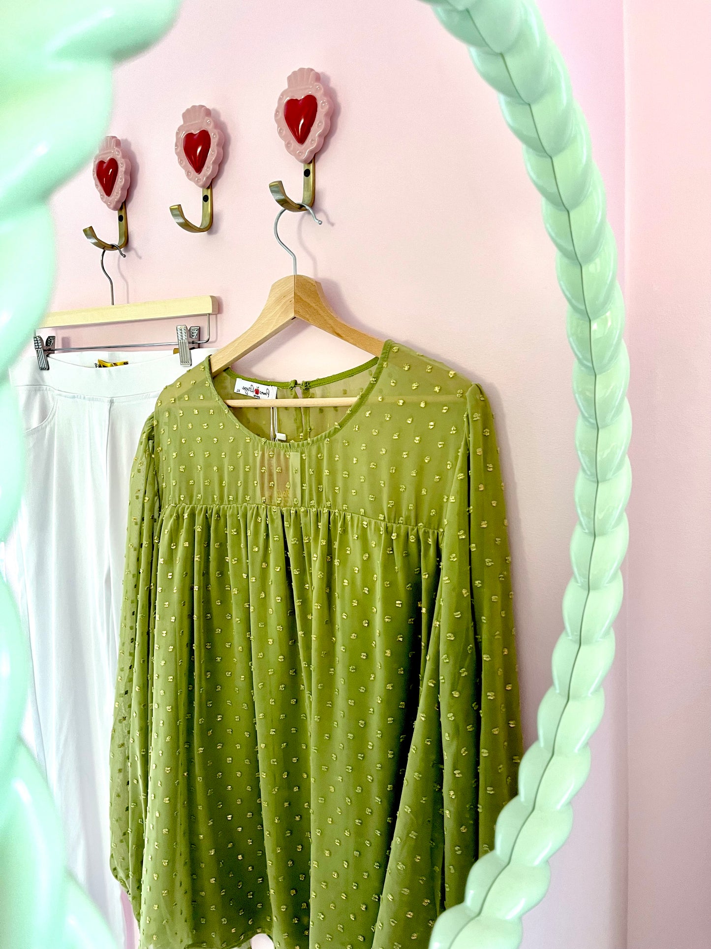 Blouse Plumetis Vert Tendre & Or