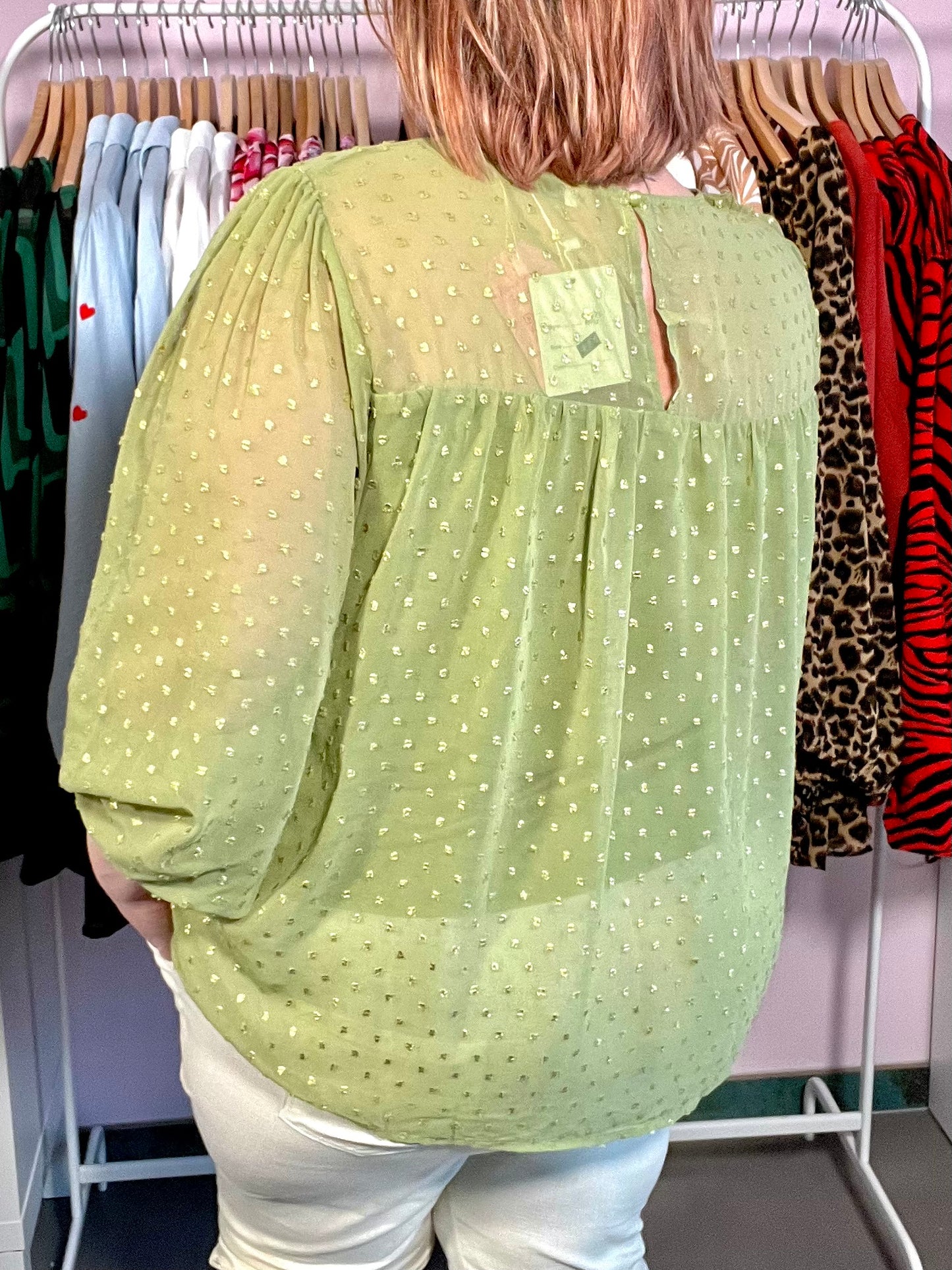 Blouse Plumetis Vert Tendre & Or