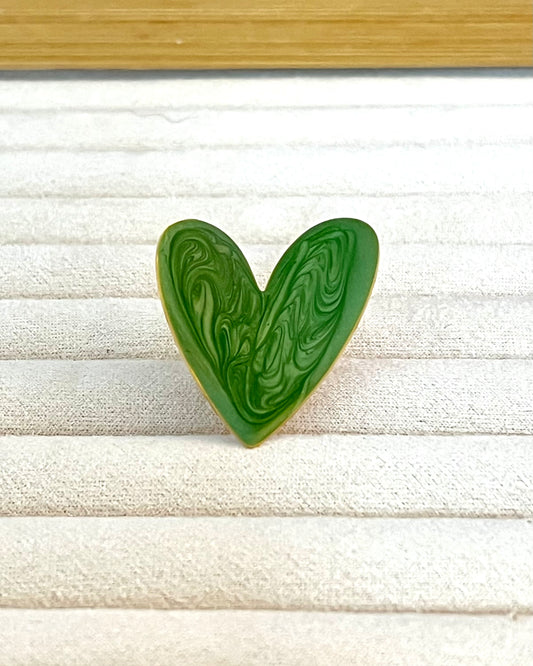 Bague Plaquée Or Cœur Émail Vert