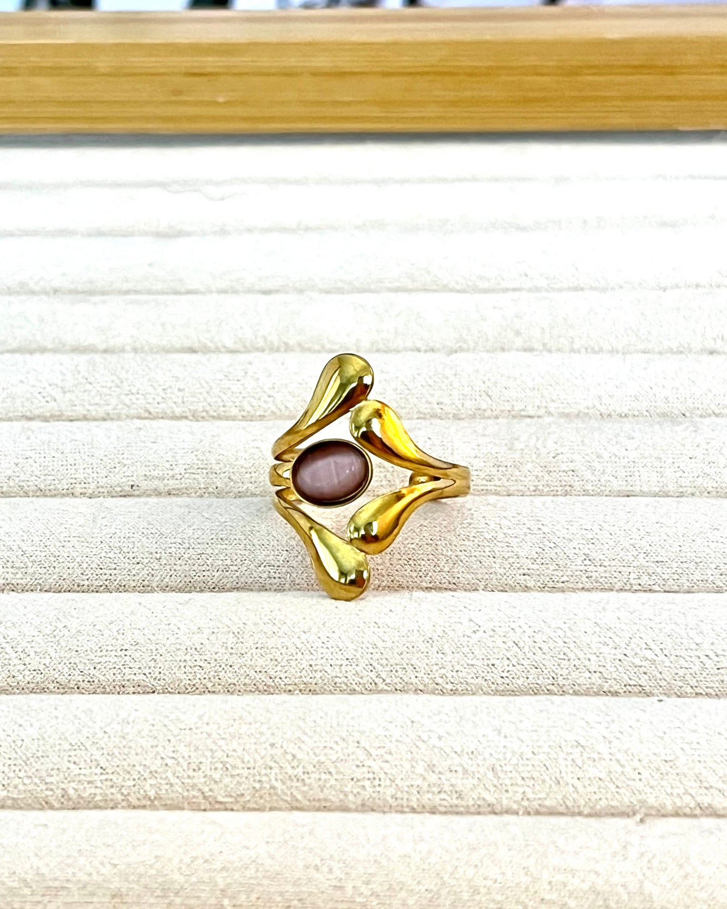 Bague plaquée or Œil de Chat Rose