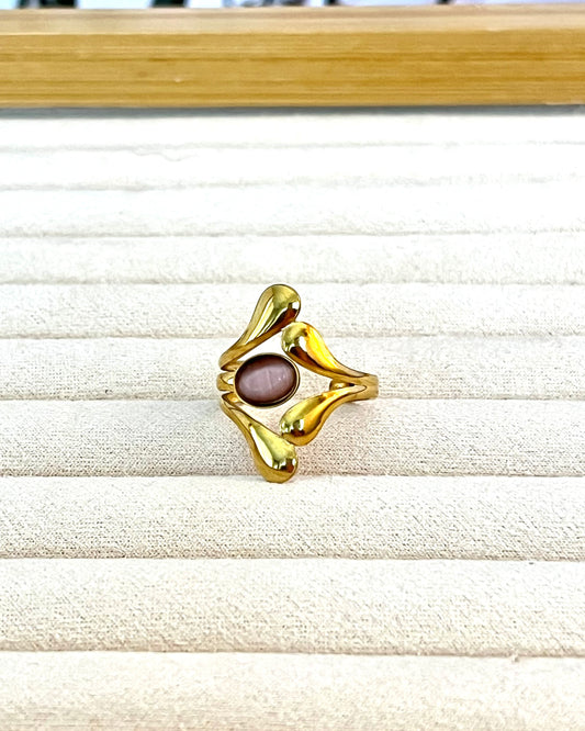 Bague plaquée or Œil de Chat Rose
