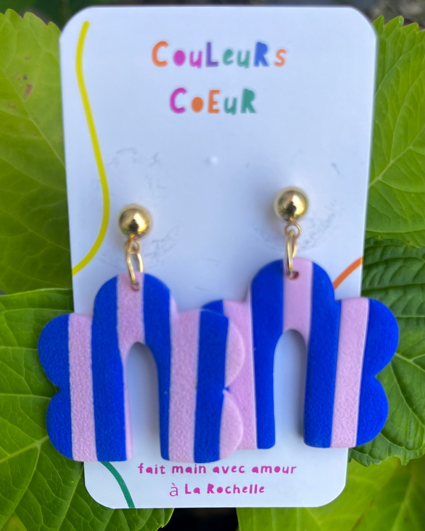 Boucles d'oreilles Mallorca, Rayures Bleues/Roses