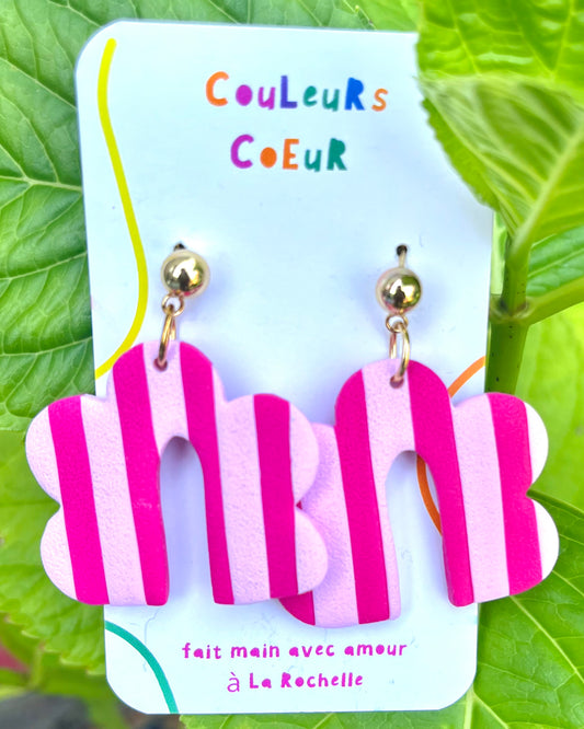 Boucles d'oreilles Pique-Nique Rayures Fuchsia/Rose