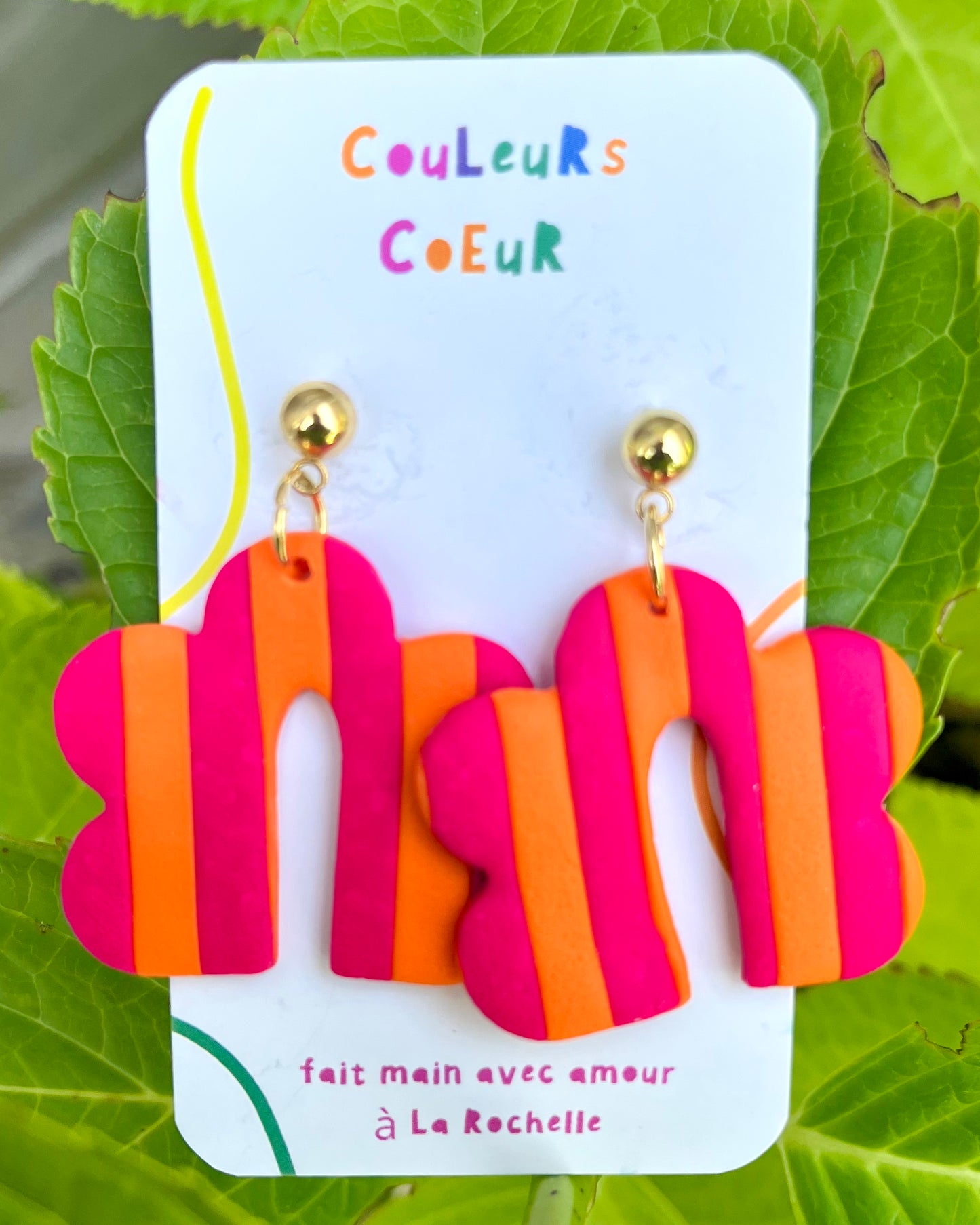 Boucles d'oreilles Mallorca, Rayures Fuchsia/Orange