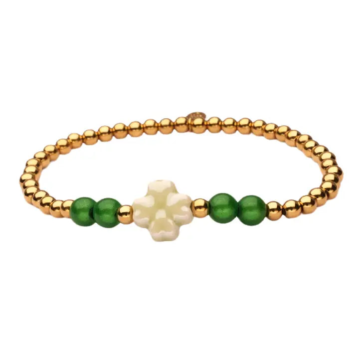 Bracelet Trèfle beige & vert
