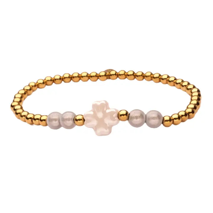 Bracelet Trèfle beige & vert
