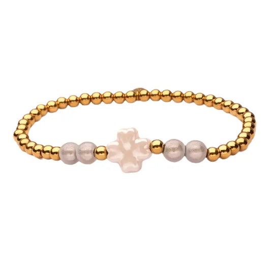 Bracelet Trèfle écru & greige