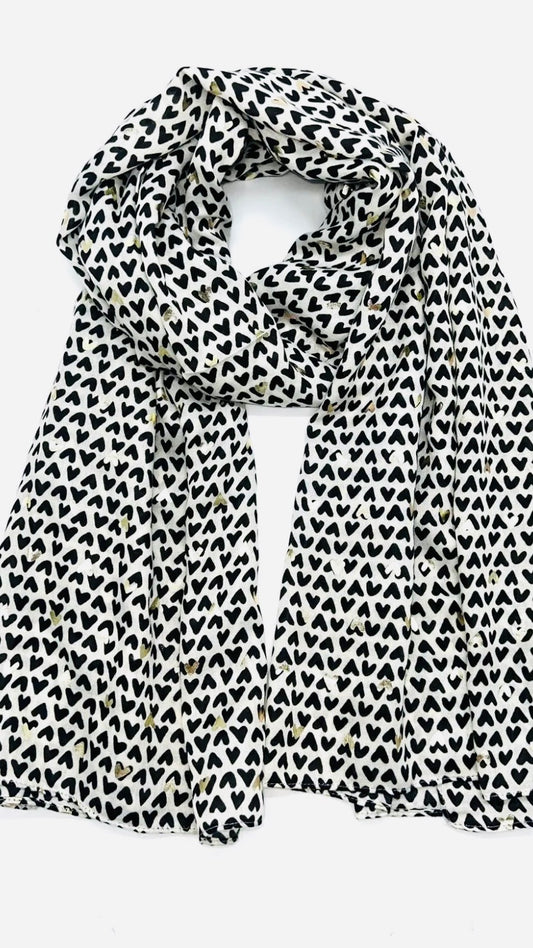 Foulard écru Cœurs noirs et or