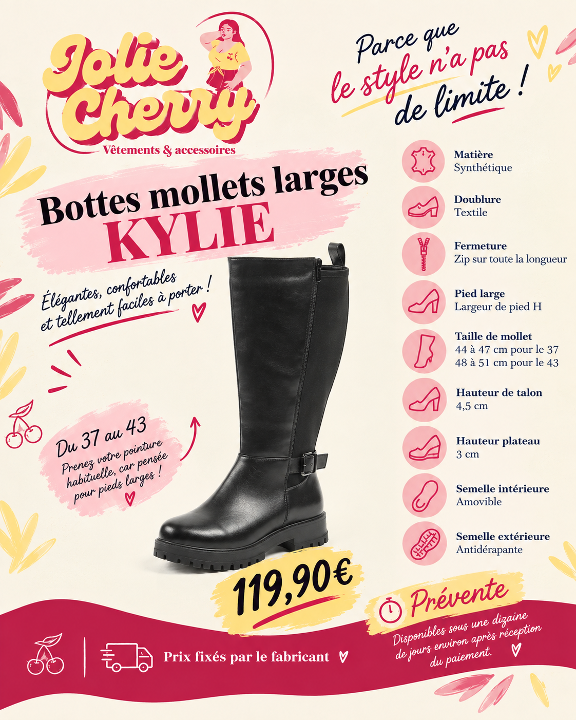 Les bottes Kylie, pour mollets larges 3XL GABYLOU