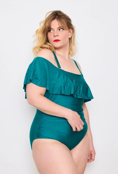 Maillot de bain uni à volant