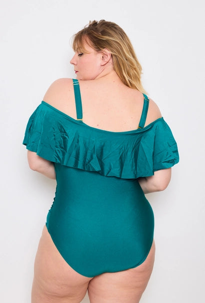 Maillot de bain uni à volant