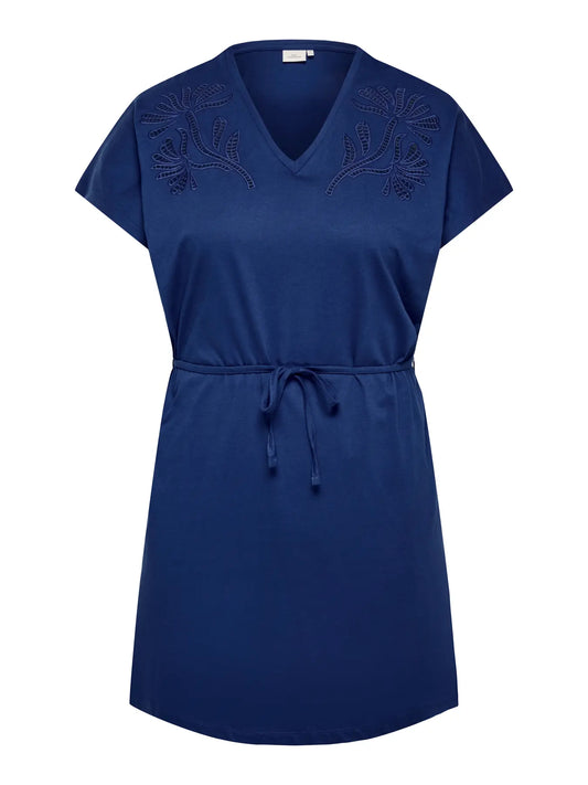 Robe bleue coton bio avec broderie anglaise
