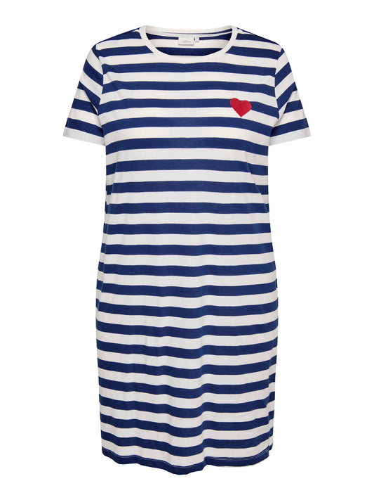 Robe jersey coton bio rayée broderie cœur